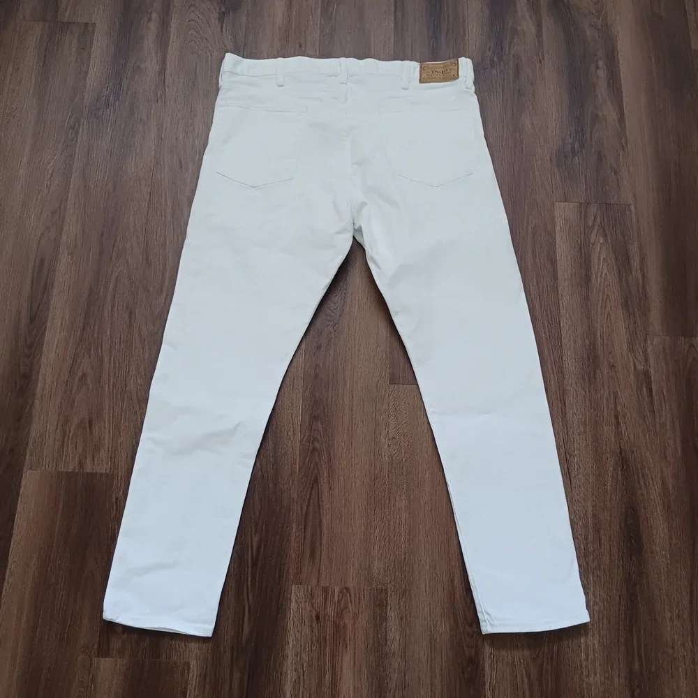 Polo Ralph Lauren Mens White Denim Jeans 38x30 Slim Straight Button Fly Stretch
